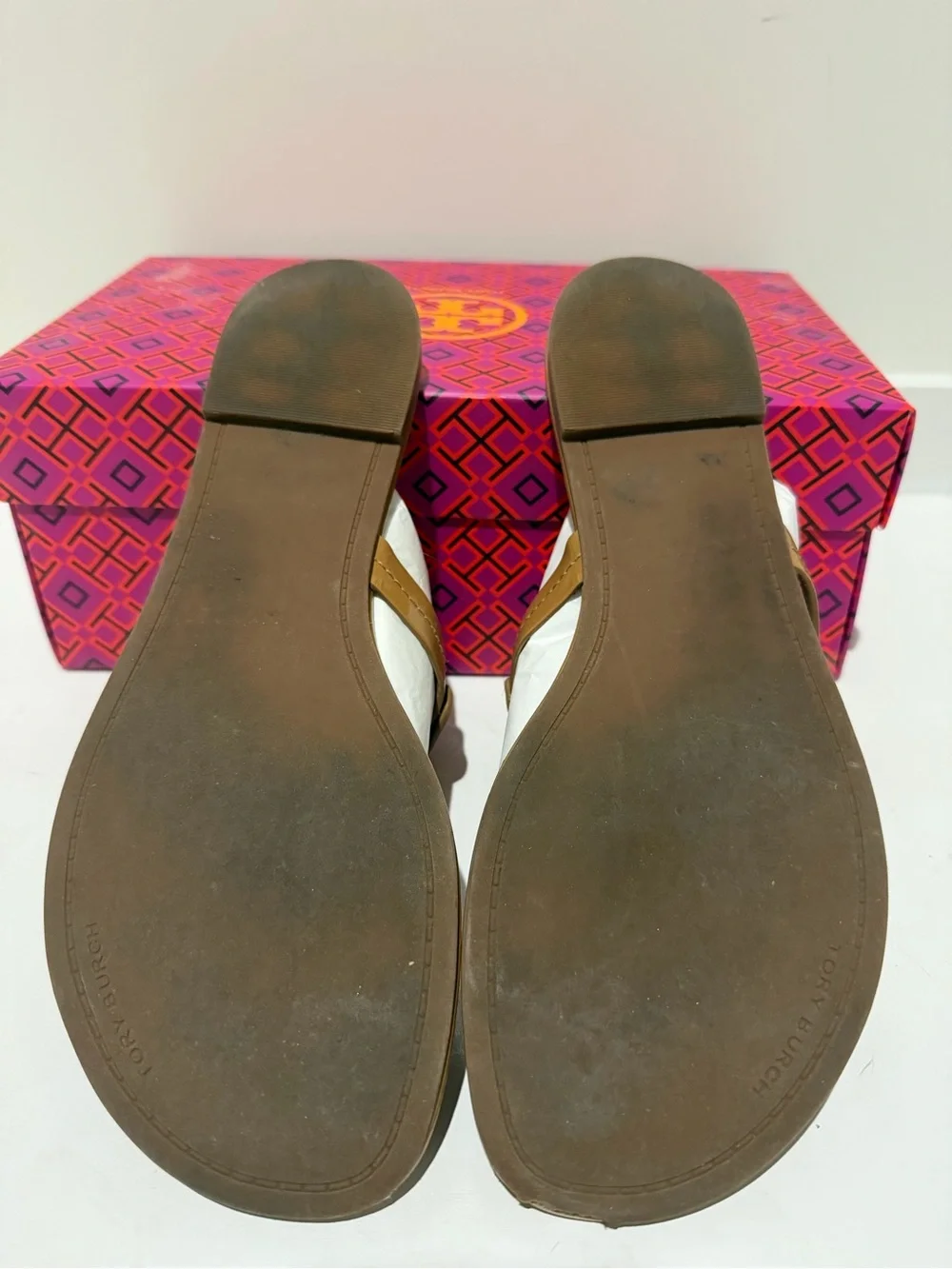 Tory Burch Tan Leather Miller Logo Thong Sandals